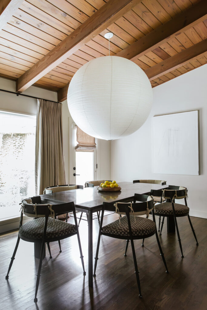 breakfast area with large paper ball light