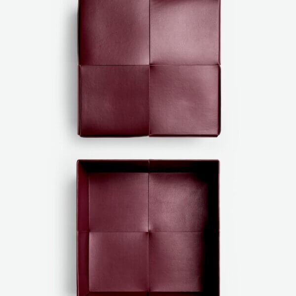 bottega veneta square leather tray in burgundy