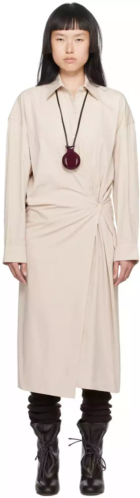 LEMAIRE: Beige Twisted Midi Dress | SSENSE