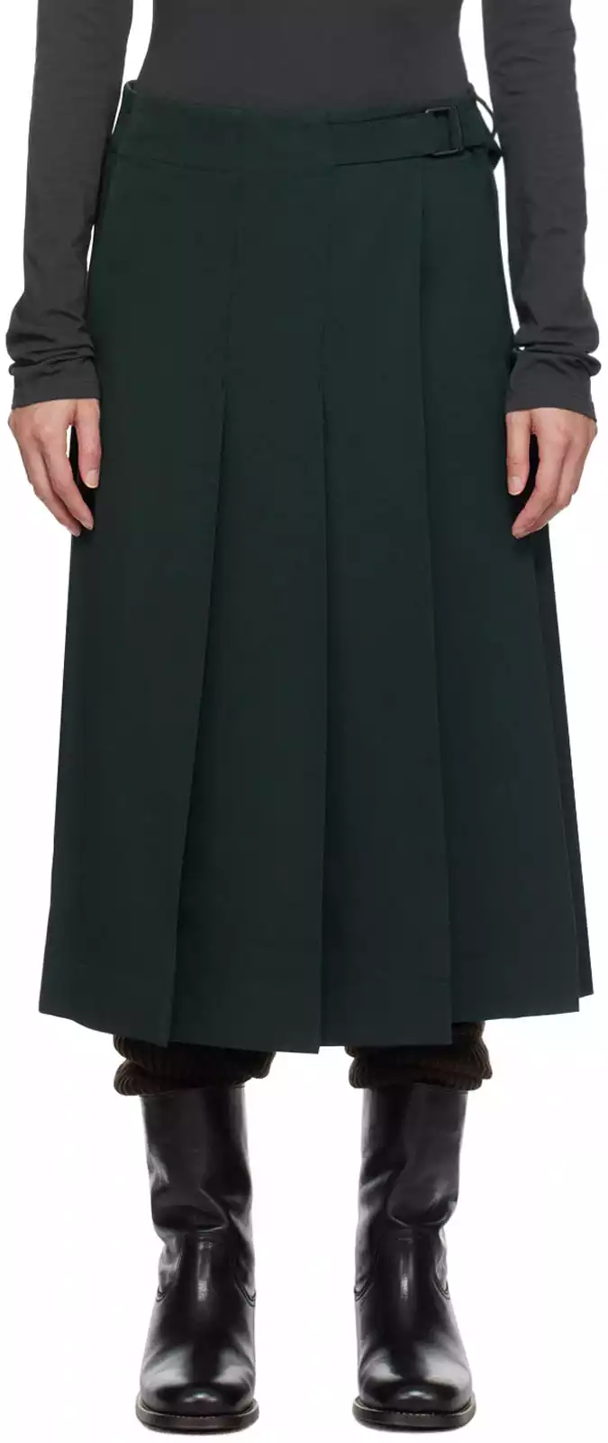 LEMAIRE: Black Pleated Wrap Midi Skirt | SSENSE