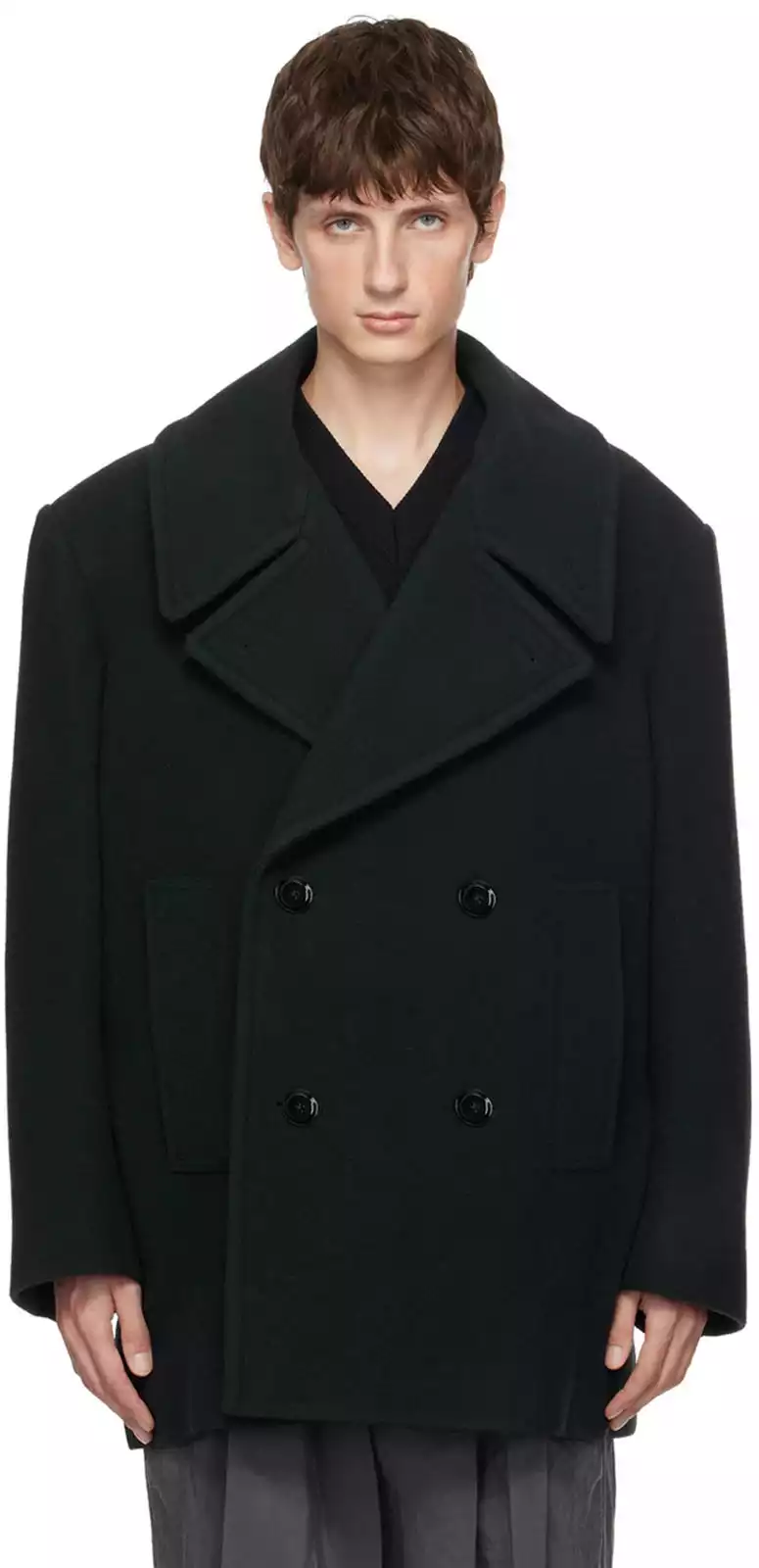 LEMAIRE: Green Maxi Peacoat | SSENSE