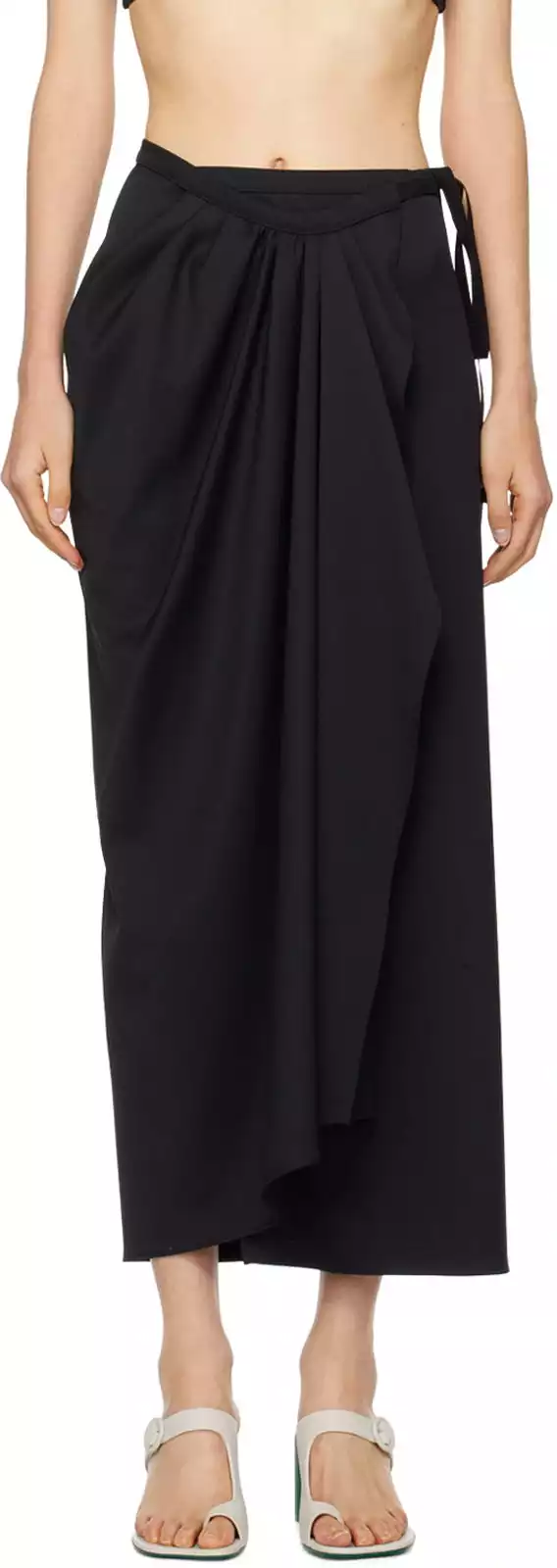 MM6 Maison Margiela: Black Wrap Maxi Skirt | SSENSE