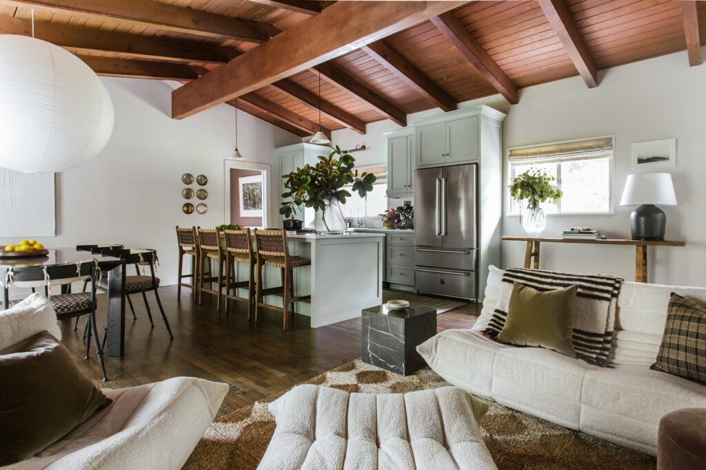 A view of the living, breakfast and kitchen from the living room.